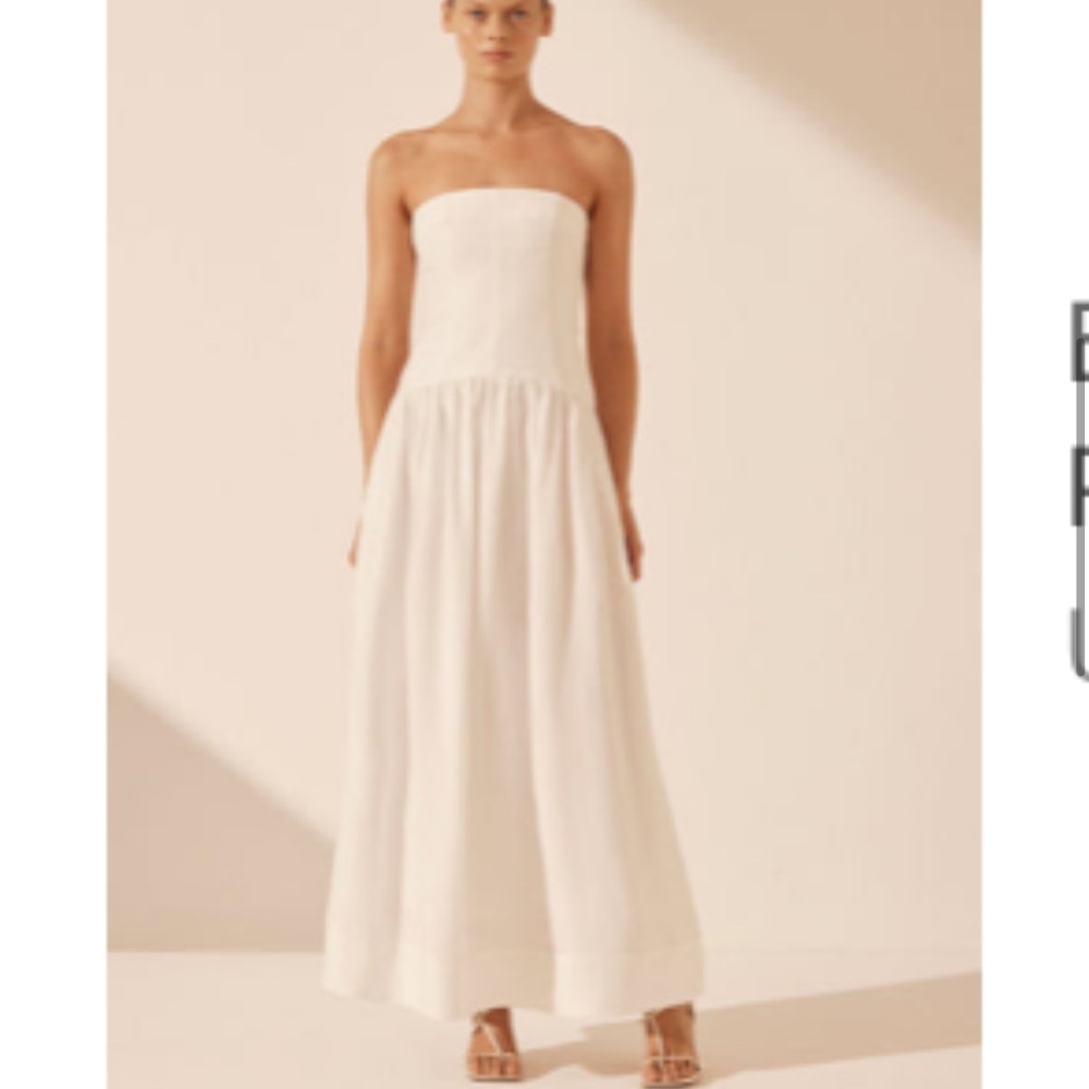 Shona Joy BLANC LINEN STRAPLESS PANELLED MAXI DRESS